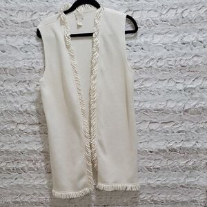 Chico's Open Front Duster Cardigan Vest Womens Sz 1 (Med) Boho, Yarn Fringe